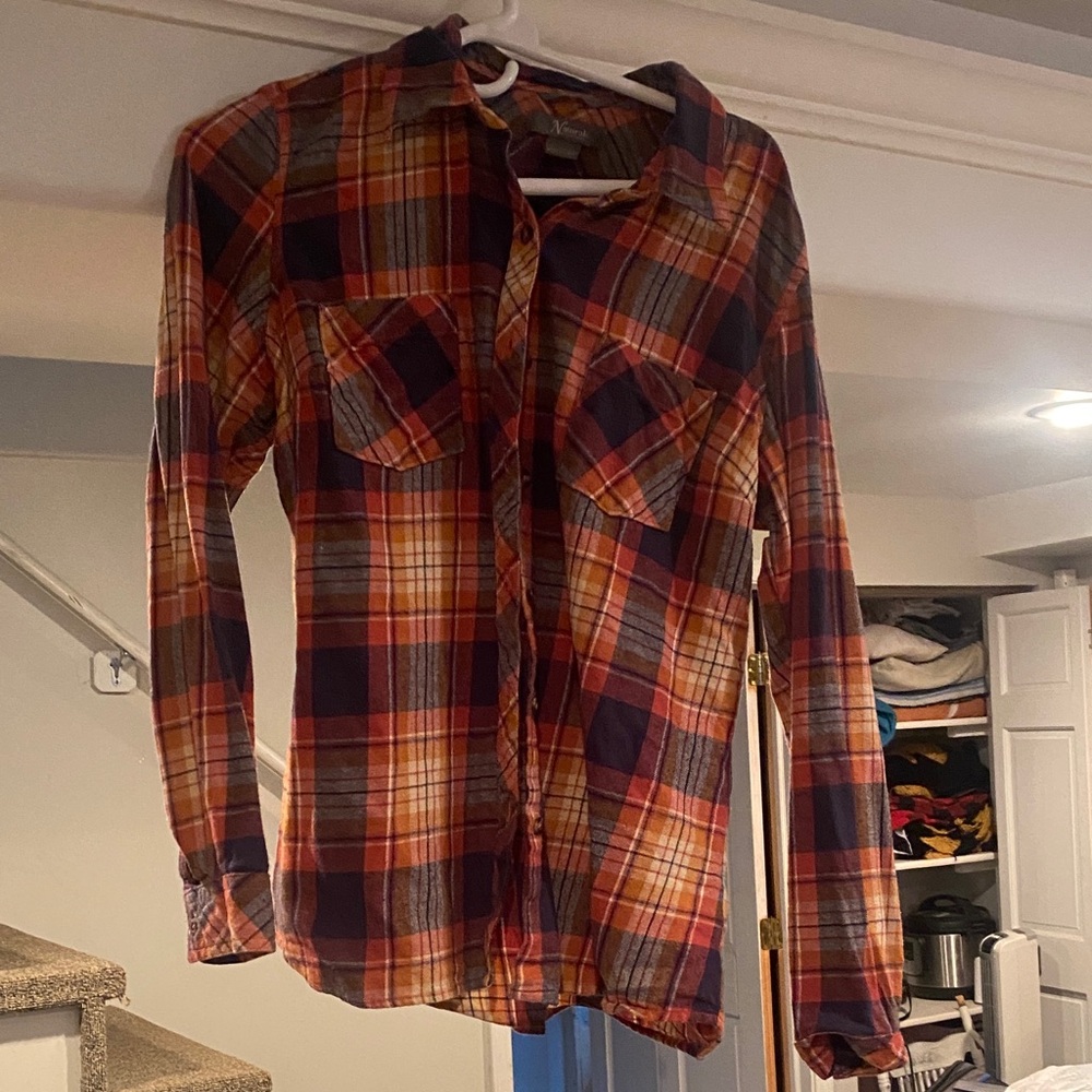Natural Reflections Plaid Button Down Shirt - Red, Orange, Yellow
